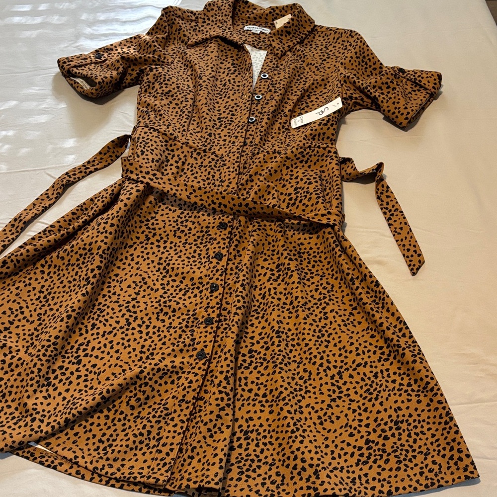 Shelby & Palmer Button-Front Brown Leopard Print Shirt Dress